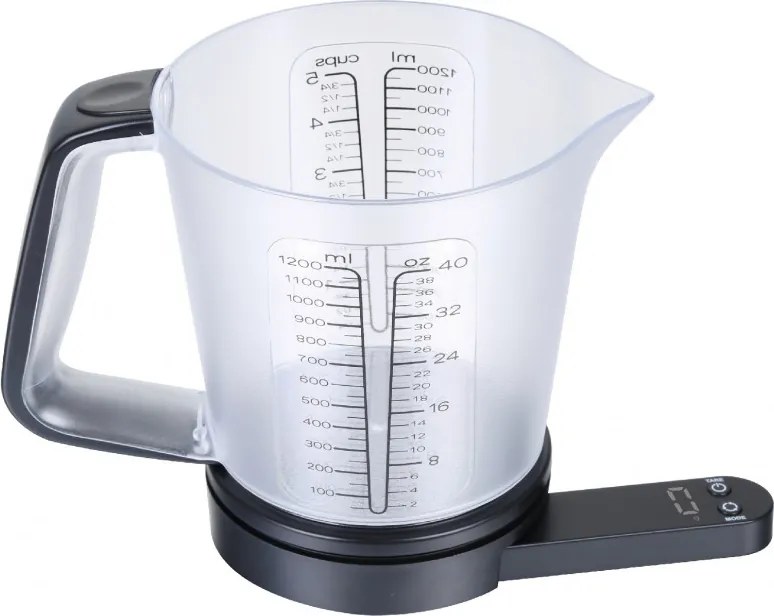 Cântar de bucătărie cu cană gradată Kinghoff KH 1829, 1,5 l, până la 5 kg, TARA, oprire automată, negru