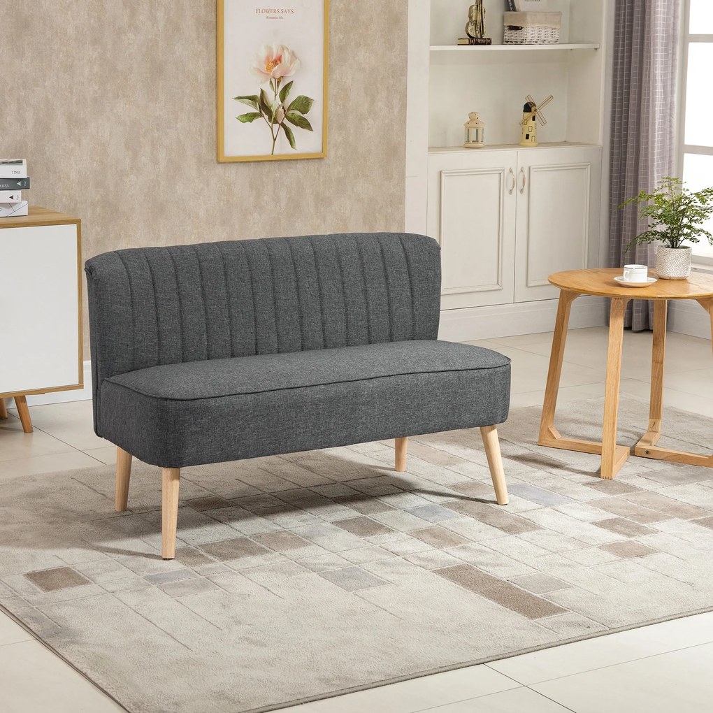 HOMCOM Canapea Moderna Desing Minimalist din Material Textil si Lemn fara Cotiere, Gri inchis 117x56.5x77cm