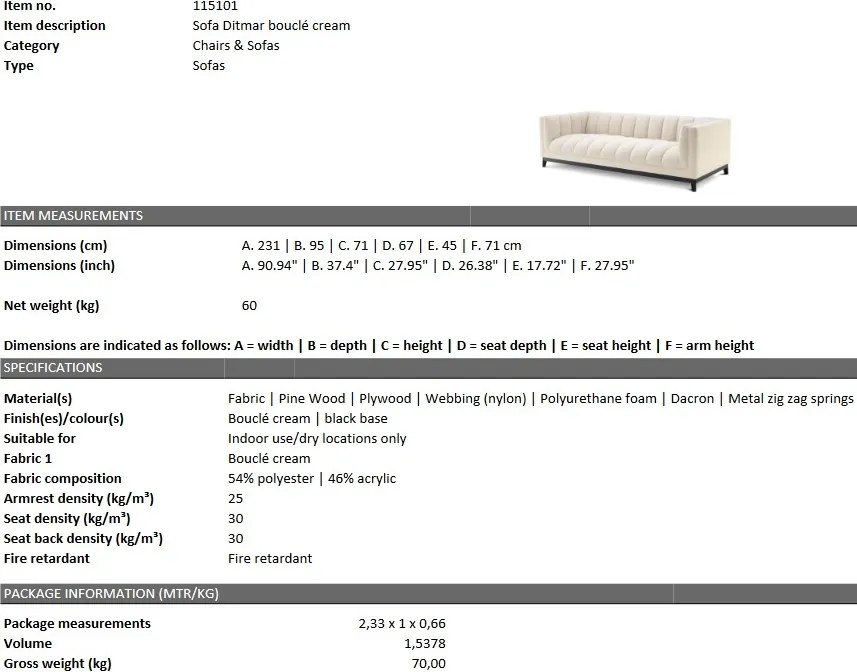 Canapea design elegant LUX Ditmar, boucle crem 115101 HZ
