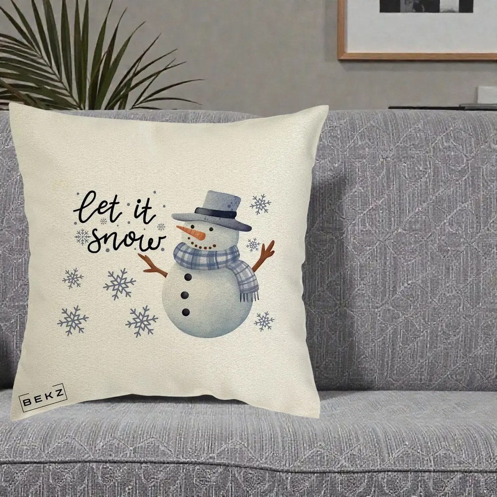 Perna Decorativa Let It Snow Om de Zapada, 40x40 cm, Ecru, Husa Detasabila, Perna Inclusa, BEKZ®
