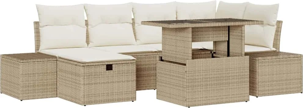 vidaXL Set de canapele pentru grădină 7 pcs Bej poliratan