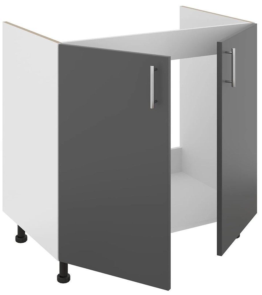 Set Masca Chiuveta Karo, Antracit/Alb, 80 x 50 x 80 cm, Chiuveta Inox, Cuva stanga