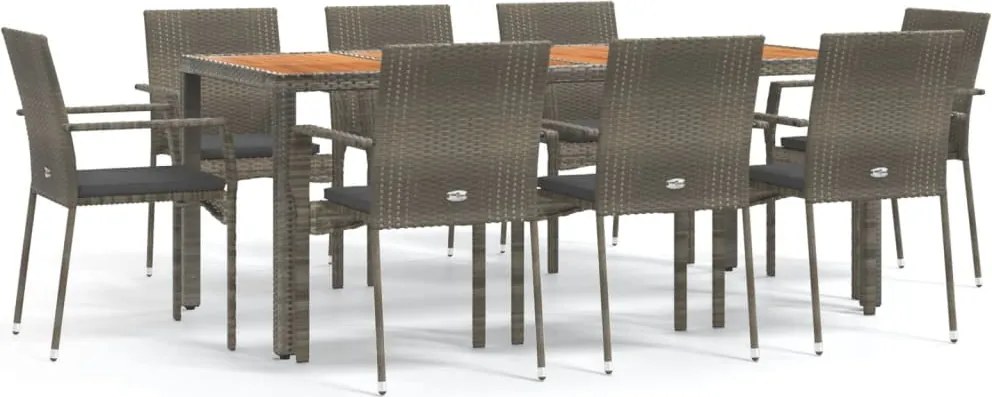 vidaXL Set mobilier grădină cu perne, 9 piese, gri, poliratan