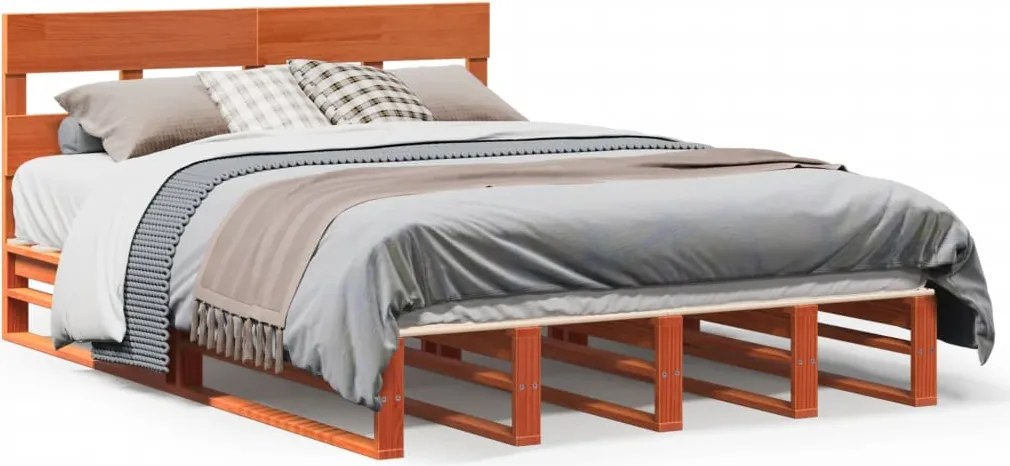 vidaXL Cadru de pat fără saltea, maro ceruit 140x200 cm lemn masiv pin