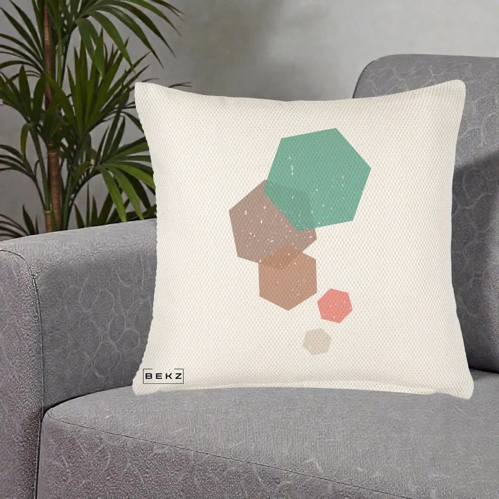 Perna Decorativa Geometric Hexagoane Pastel, 40x40 cm, Crem Reliefat, Husa Detasabila, Perna Inclusa, BEKZ®
