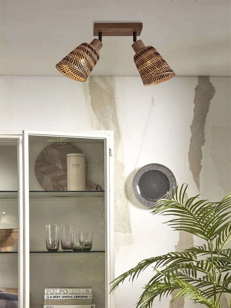 Plafoniera eco din bambus Java 2-Shade nat/15x17, bl/nat