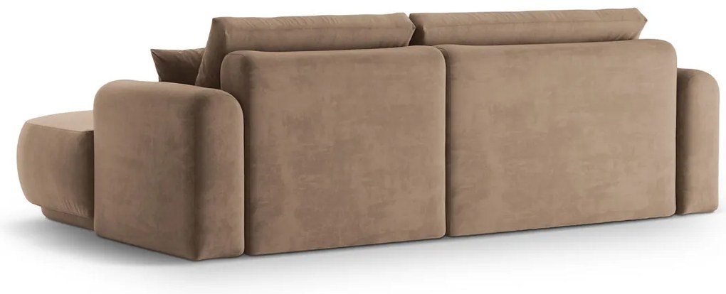 Coltar extensibil dreapta 5 locuri, modular, cu lada depozitare, Ella, Micadoni Home, 271x174x94 cm, catifea, bej inchis