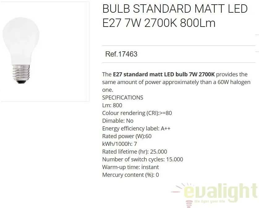 Bec LED STANDARD MATT E27 7W 2700K 17463