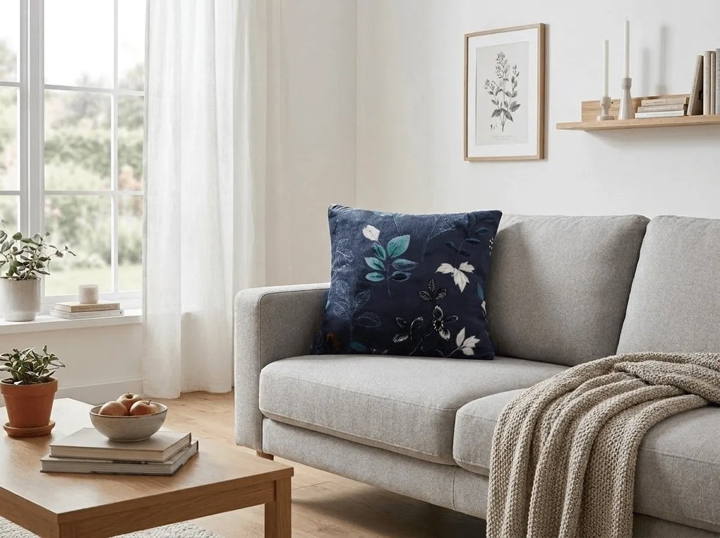 Fata de perna dubla fata DUO SENSE NOCTIFLORA 45x45 cm Cocolino/flanel, albastru inchis
