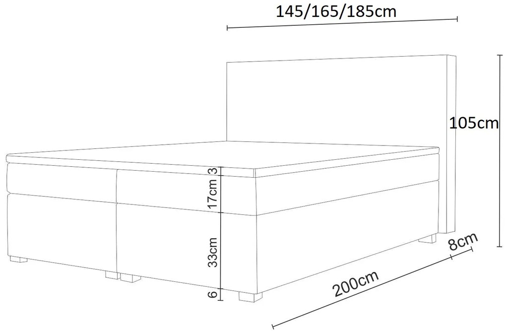 Pat matrimonial Boxspring 140 cm Simon (gri) (cu saltea, fără sp. depozitare). 1047329