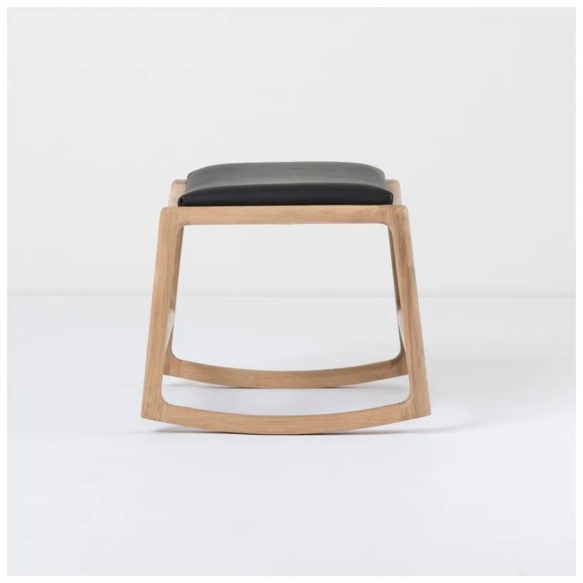 Taburet din piele bovină cu structură din lemn masiv de stejar Gazzda Dedo, negru