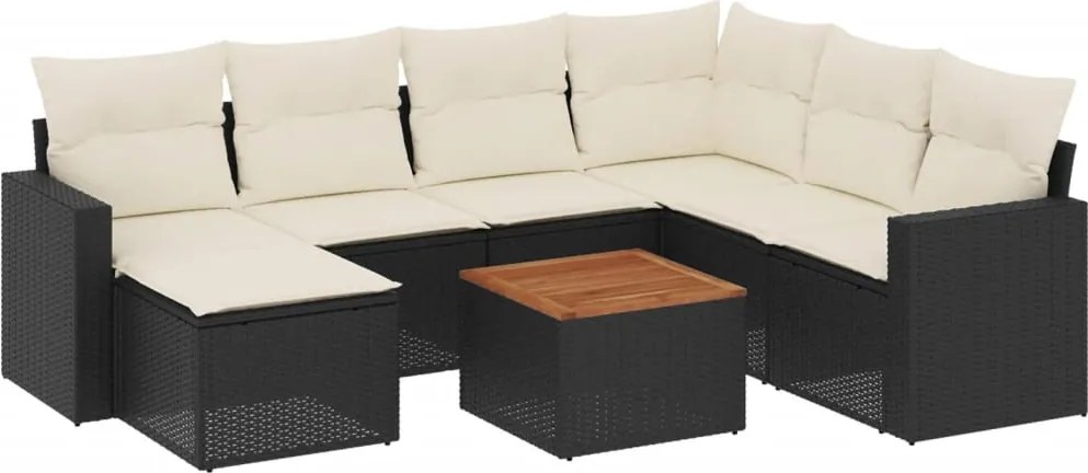 vidaXL Set mobilier de grădină cu perne, 8 piese, negru, poliratan