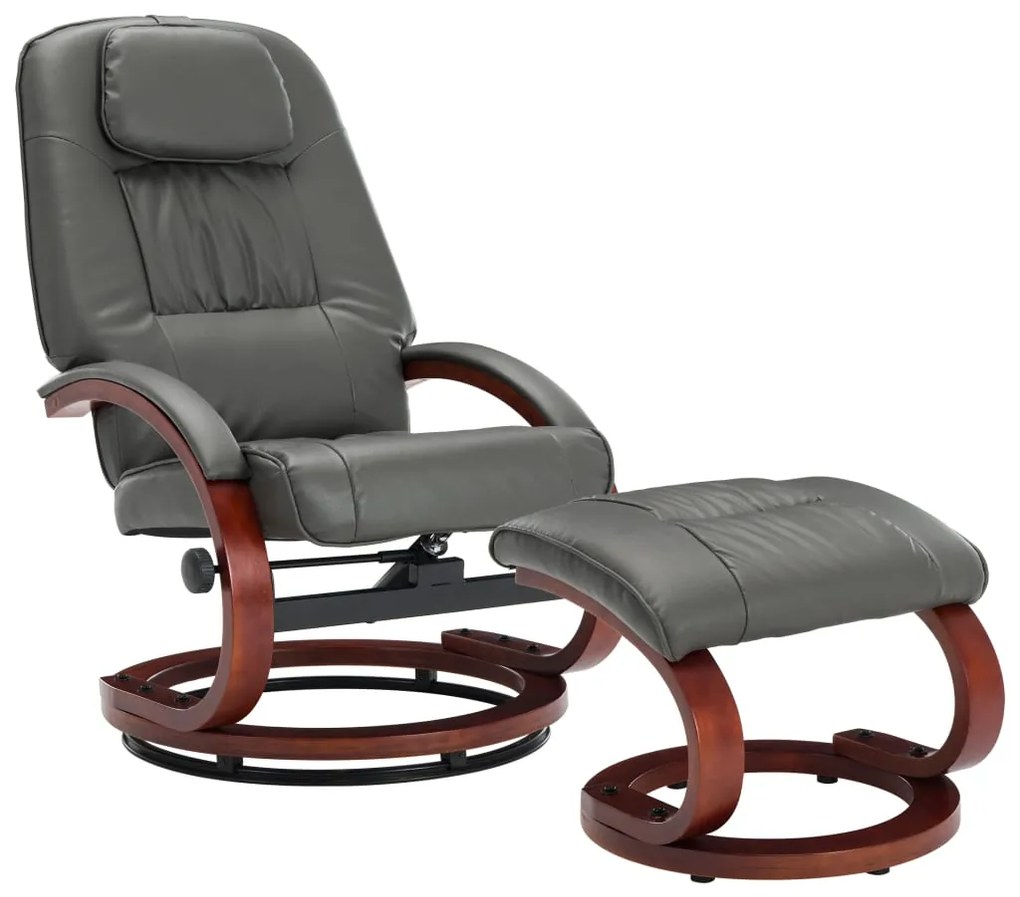 248702 vidaXL Fotoliu rabatabil cu taburet, gri, piele ecologică