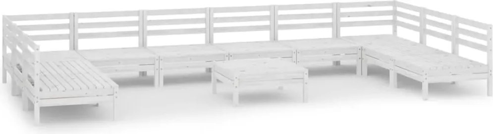 vidaXL Set mobilier grădină, 11 piese, alb, lemn masiv pin
