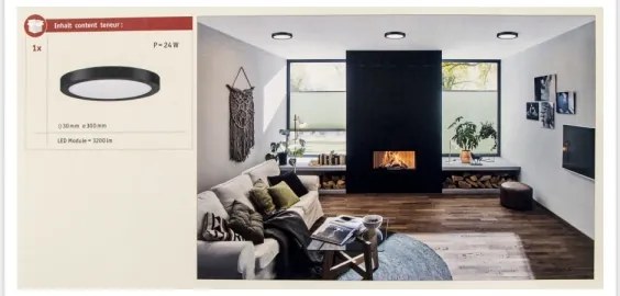 Plafonieră LED/22W ABIA 230V neagră Paulmann 71025