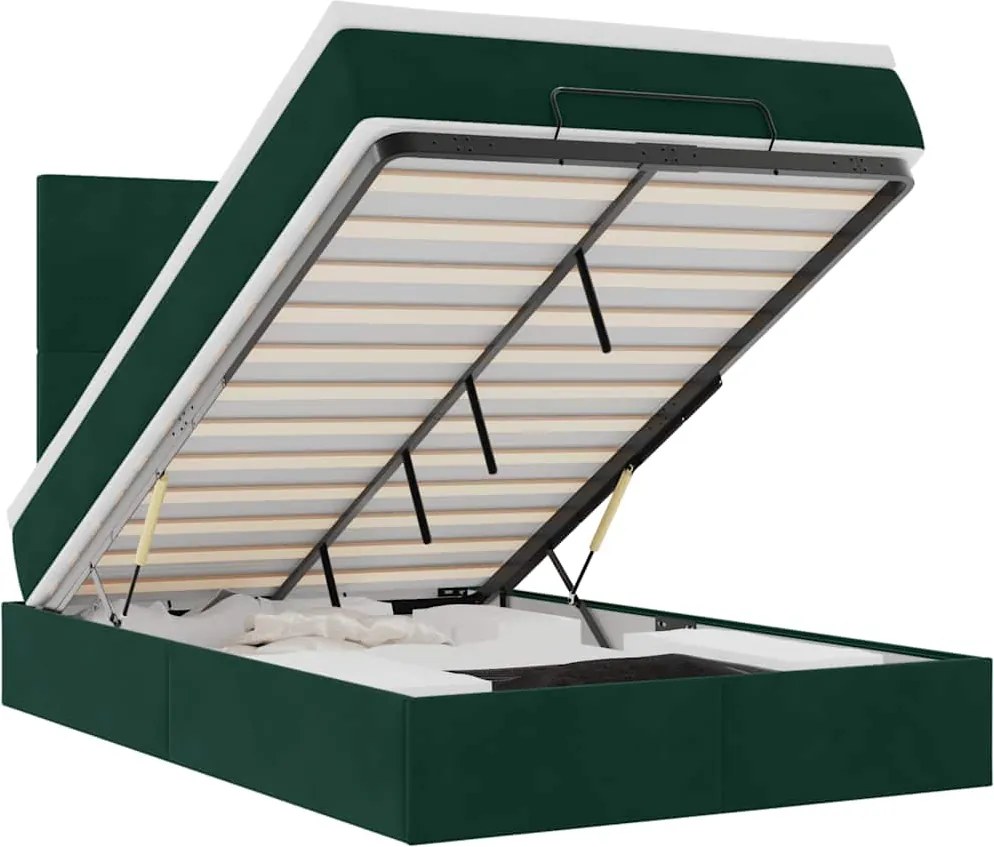 vidaXL Cadru de pat otoman cu saltele, catifea verde închis 120x190cm