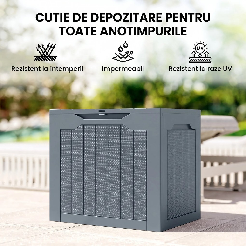 Outsunny Cufăr de Grădină cu Mânere, Container Unelte Impermeabil, 56x41x50 cm, Gri Deschis | Aosom Romania