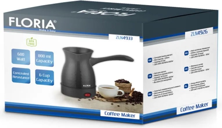 Ibric electric Floria ZLN4933 Negru, putere 600W, capacitate 600 ml, 6 cesti, Negru