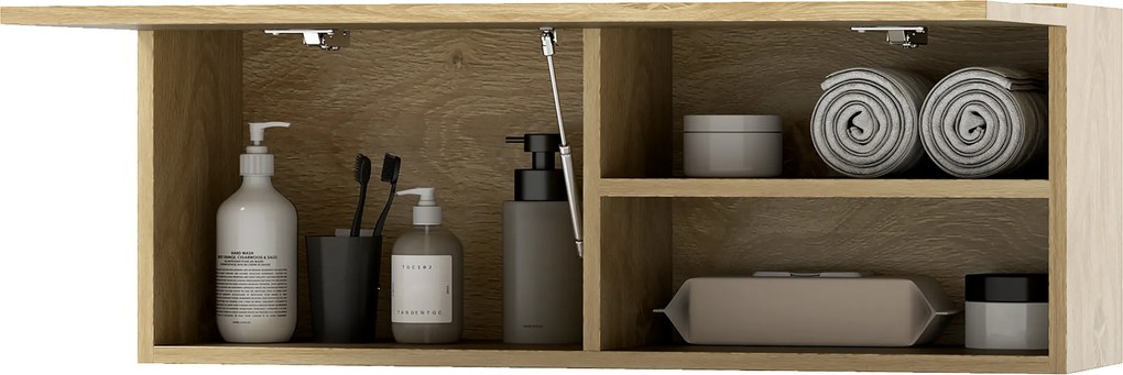 HOMCOM Dulap de Baie Suspendat cu Ușă Rabatabilă și Rafturi din Lemn, 80x25x30 cm, Natural | Aosom Romania