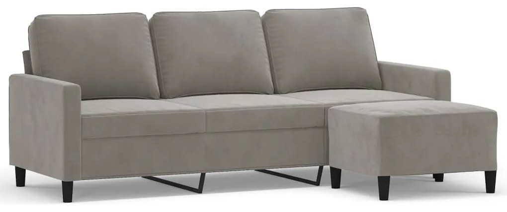 3153393 vidaXL Canapea cu 3 locuri și taburet, gri deschis, 180 cm, catifea