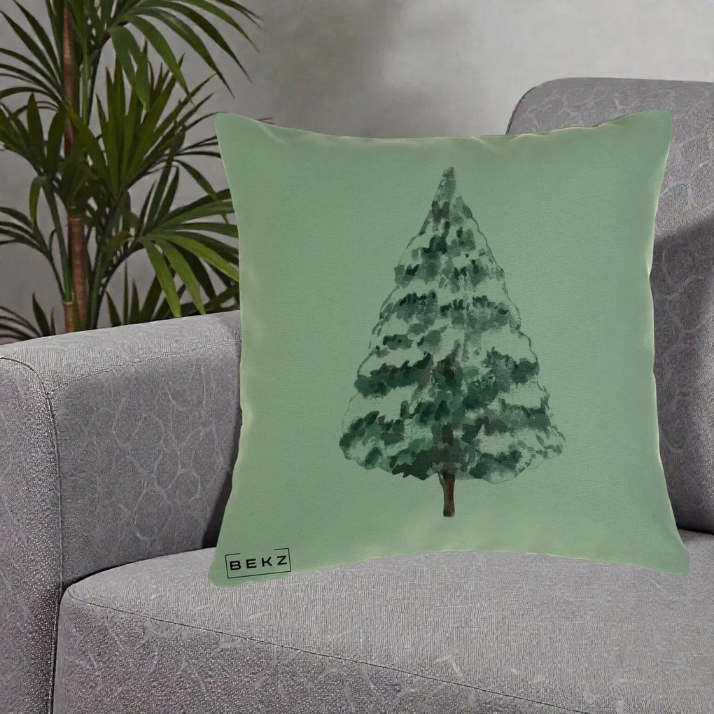 Perna Decorativa cu tematica de Craciun, Brad 2, 40x40 cm, Verde, Husa Detasabila, Perna Inclusa, BEKZ®