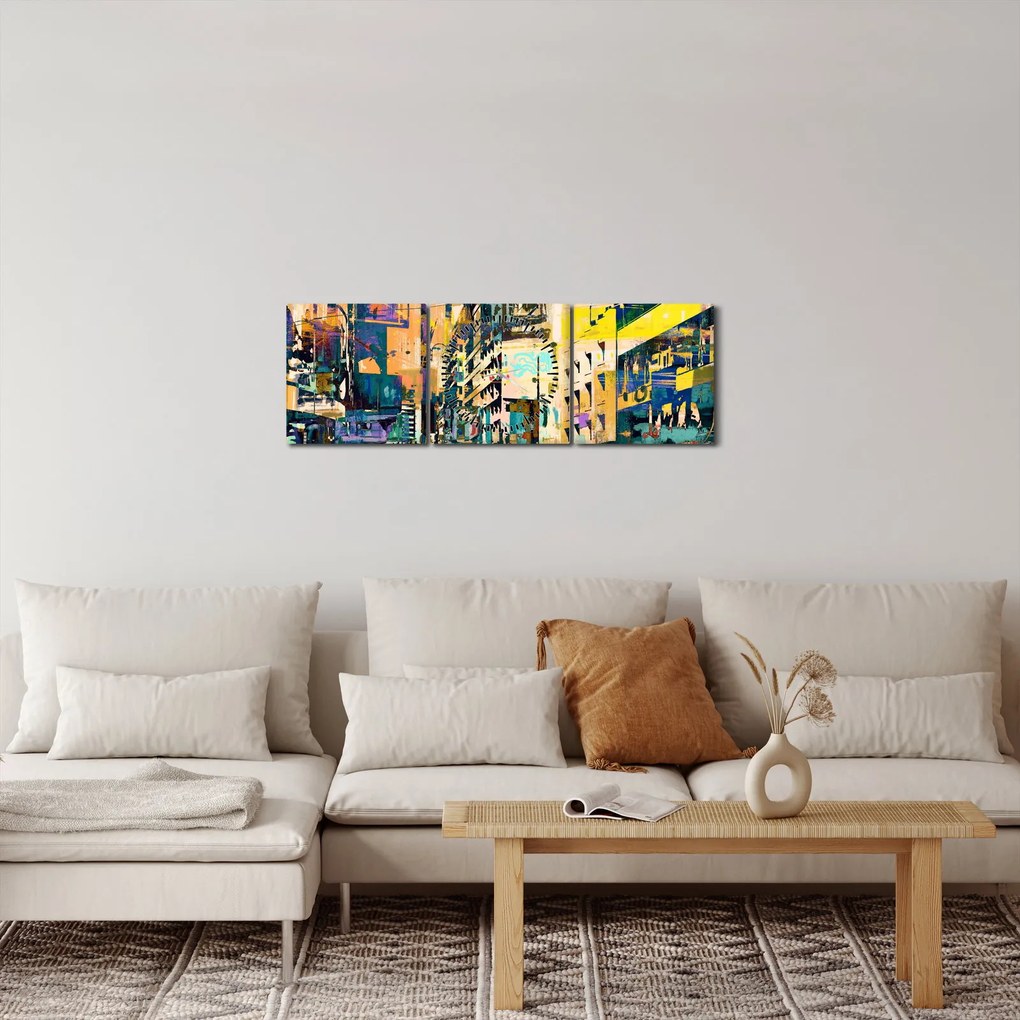 Tablou abstacțiunii pictate (cu ceas) (90x30 cm)
