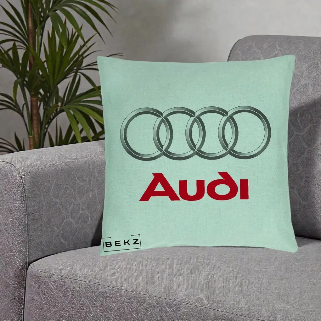 Perna Personalizata cu emblema Audi, 40x40 cm, Verde Menta, Husa Detasabila, Perna Inclusa, BEKZ®