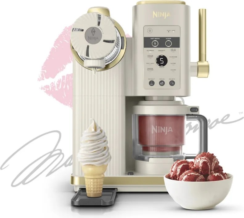 Aparat de facut inghetata 13in1 Ninja CREAMi Scoop & Swirl™ NC701EUSTGD, 800 W, 13 programe, Maneta cu 3 trepte pentru cornete, CreamiFit, Creamify, 2 cupe de 473 ml, Personalizare, Crem/Auriu