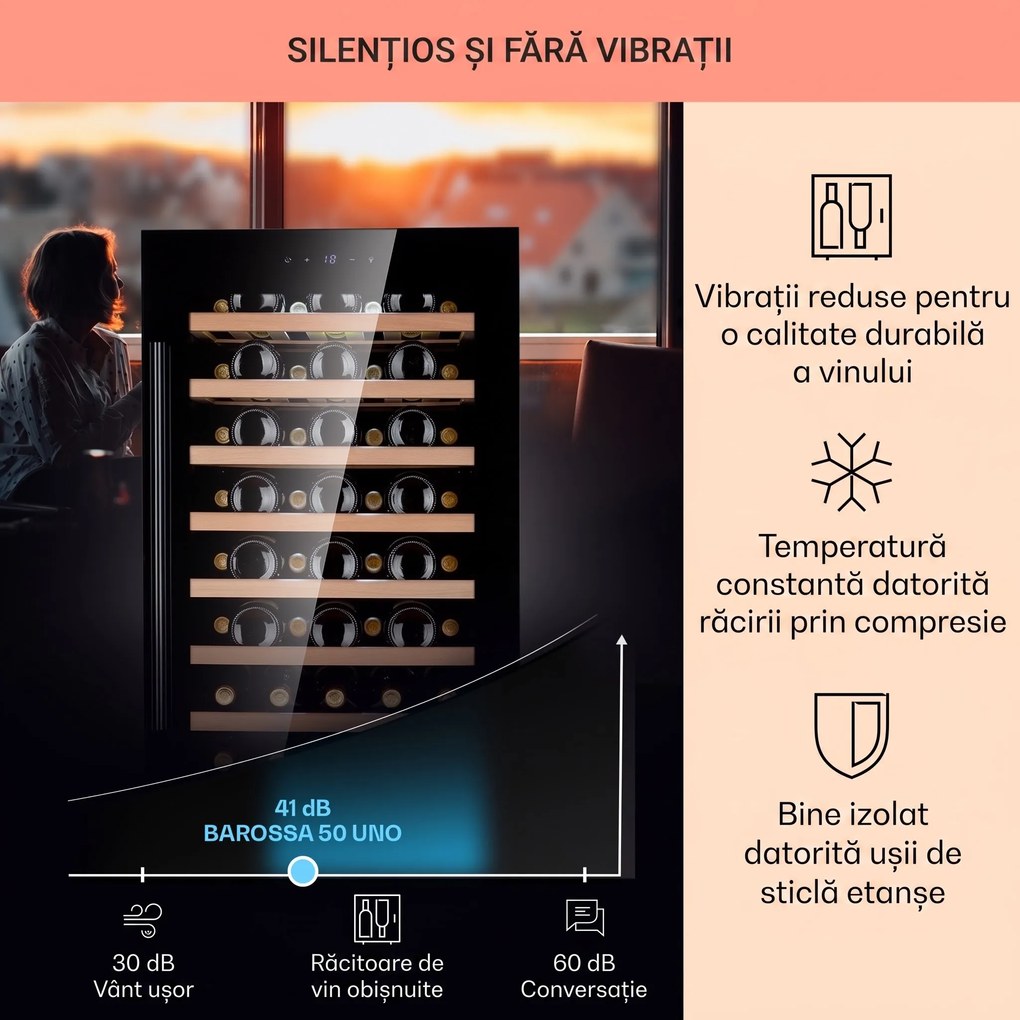 Klarstein Barossa 50 Uno, răcitor de vin, 1 zonă, 120 litri/52 sticle, ecran tactil