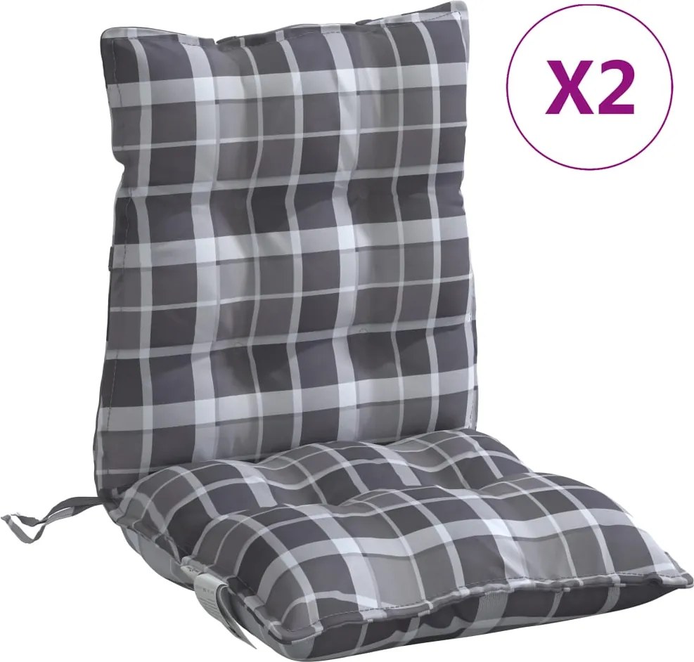 vidaXL Perne scaun cu spătar mic, 2 buc., gri carouri, textil oxford