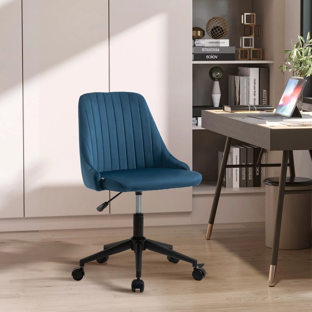 Vinsetto Scaun Birou Ergonomic, Pivotant 360°, Înălțime Ajustabilă, Catifea Albastră, 50x58x77-85cm | Aosom Romania