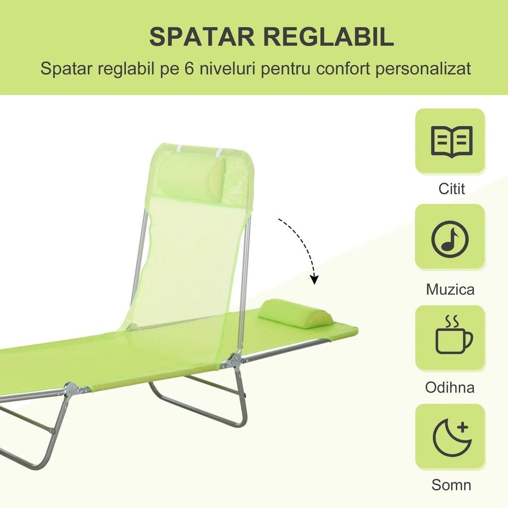 Outsunny Sezlong pentru Gradina Pliabil cu Spatar Reclinabil Verde deschis | Aosom Romania