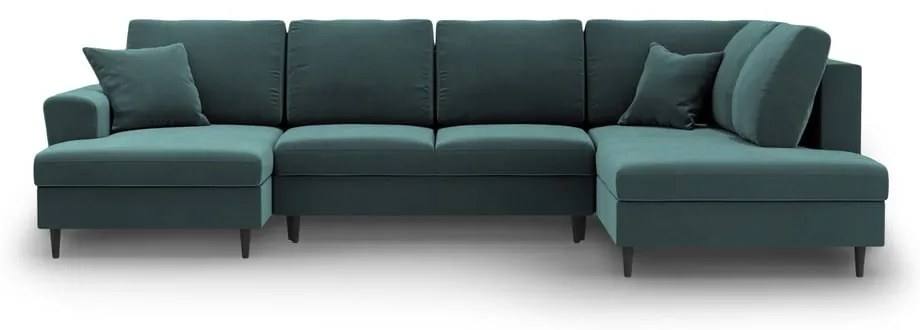 Colțar petrol extensibil, cu spațiu de depozitare cu tapițerie din catifea (cu colț pe partea dreaptă-în formă de "U") Kyoto – Cosmopolitan Design