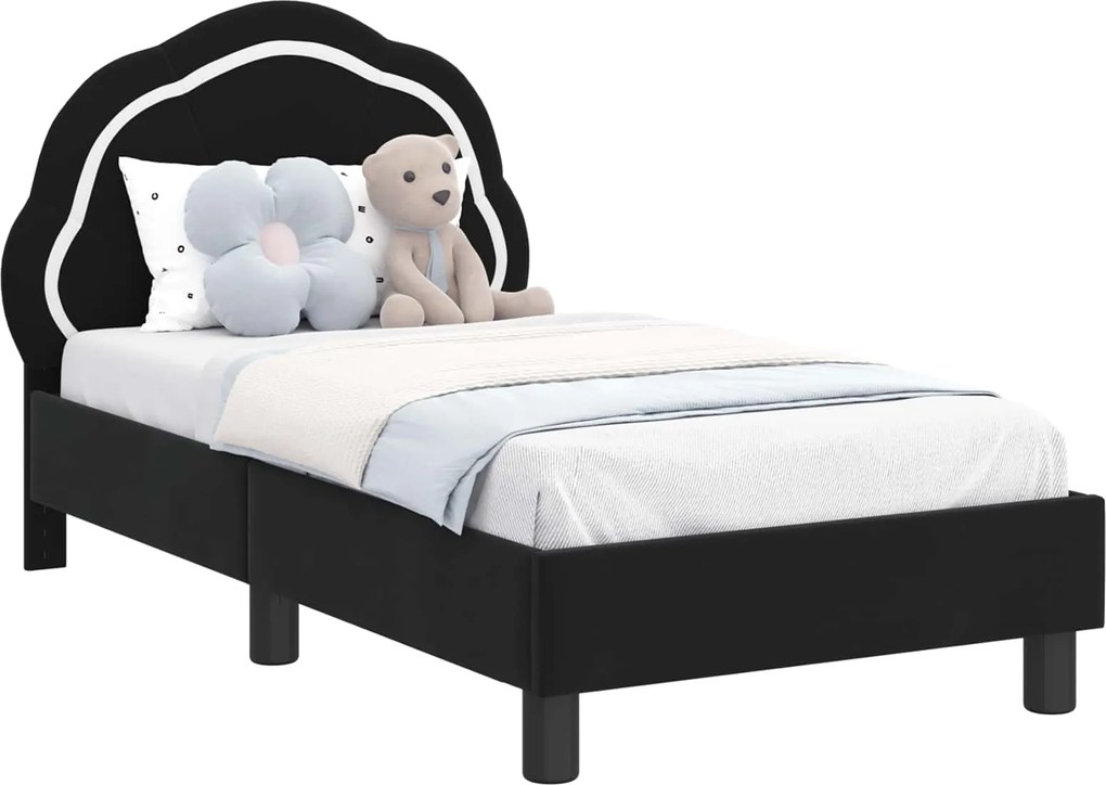 vidaXL Cadru de pat pentru copii cu spătar Negru 70 x 140 cm Catifea