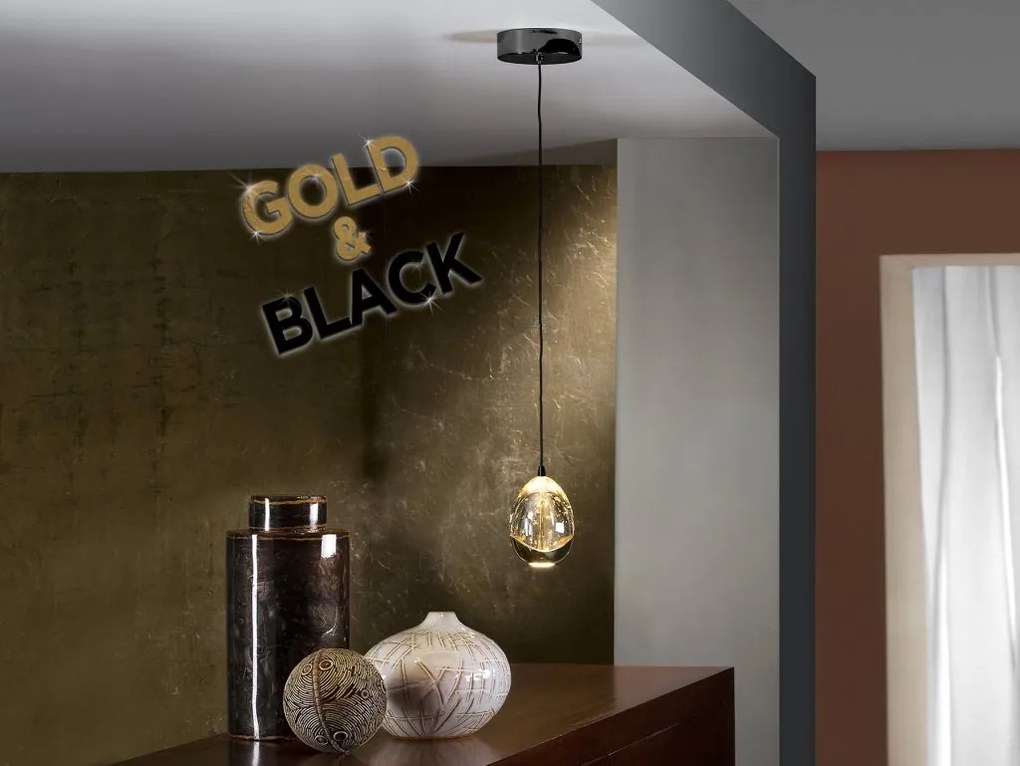 Pendul LED design modern Rocio negru/auriu