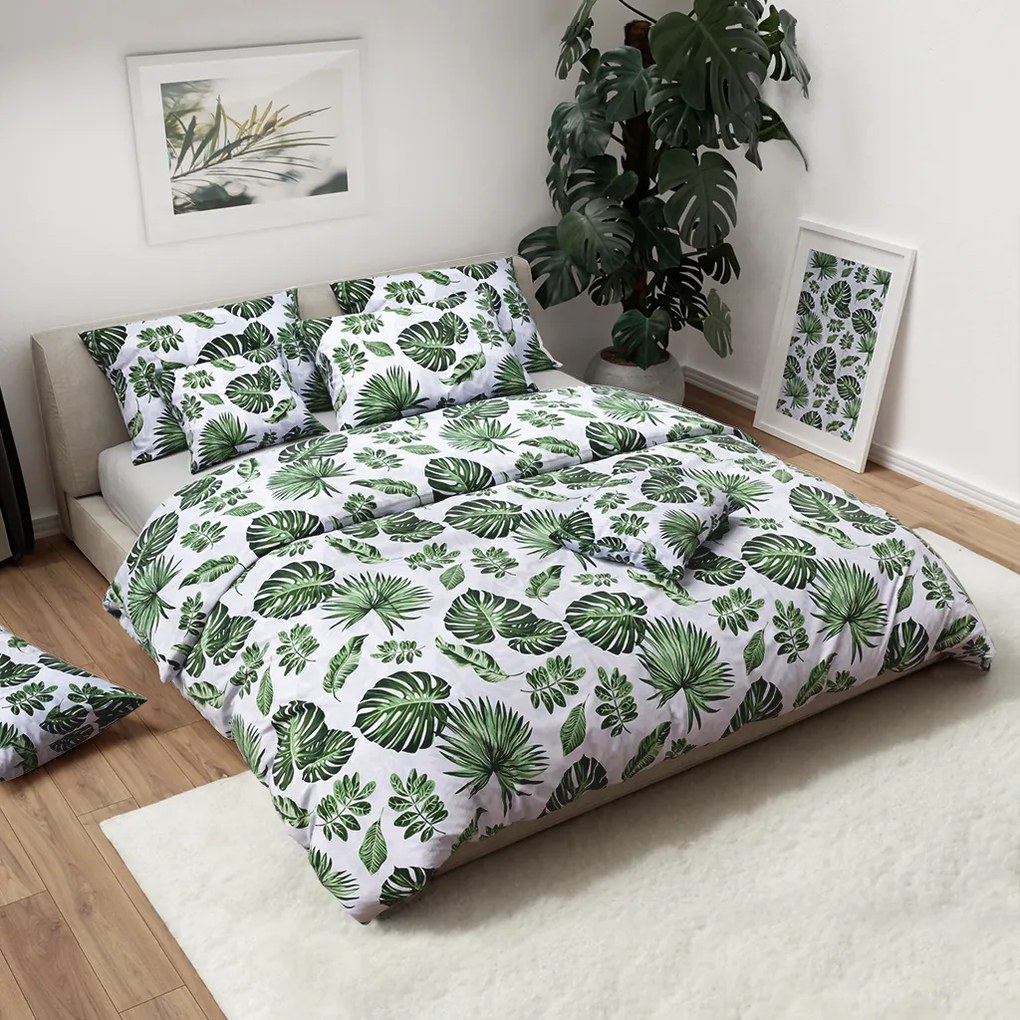 Lenjerie de pat din bumbac GREEN LEAVES alb Dimensiune lenjerie de pat: 70 x 90 cm | 140 x 200 cm