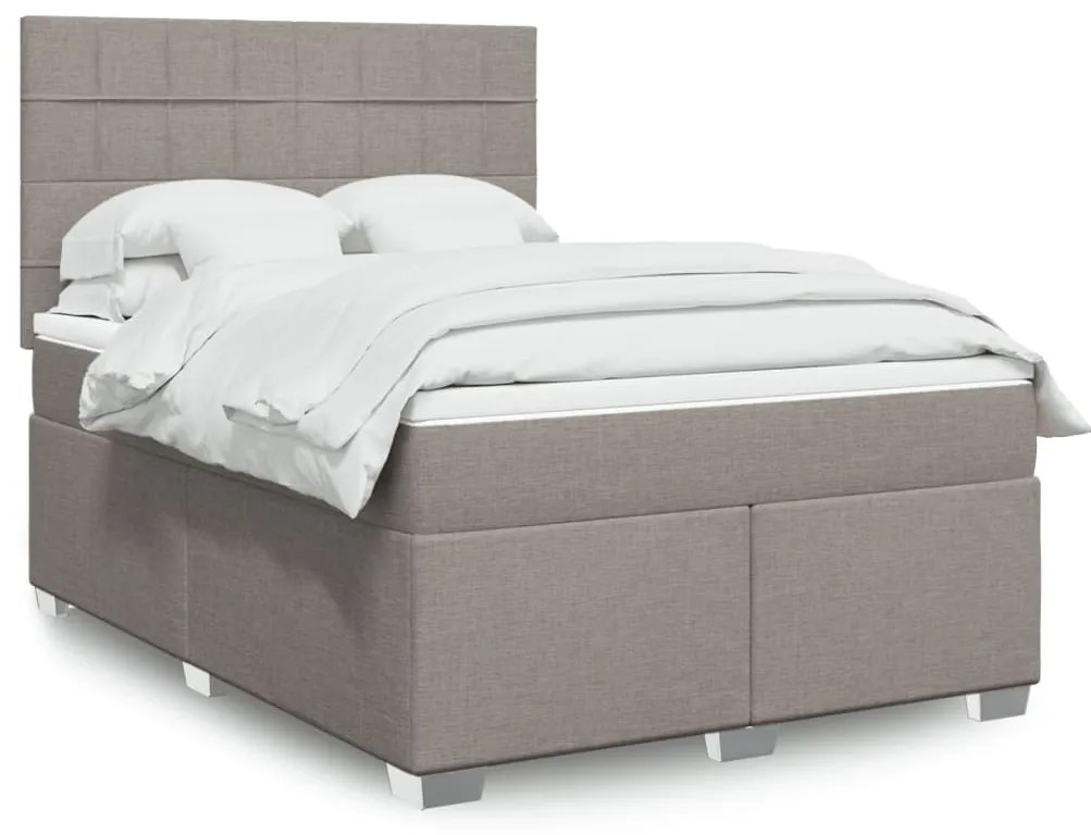 vidaXL Pat box spring cu saltea, gri taupe, 140x200 cm, textil