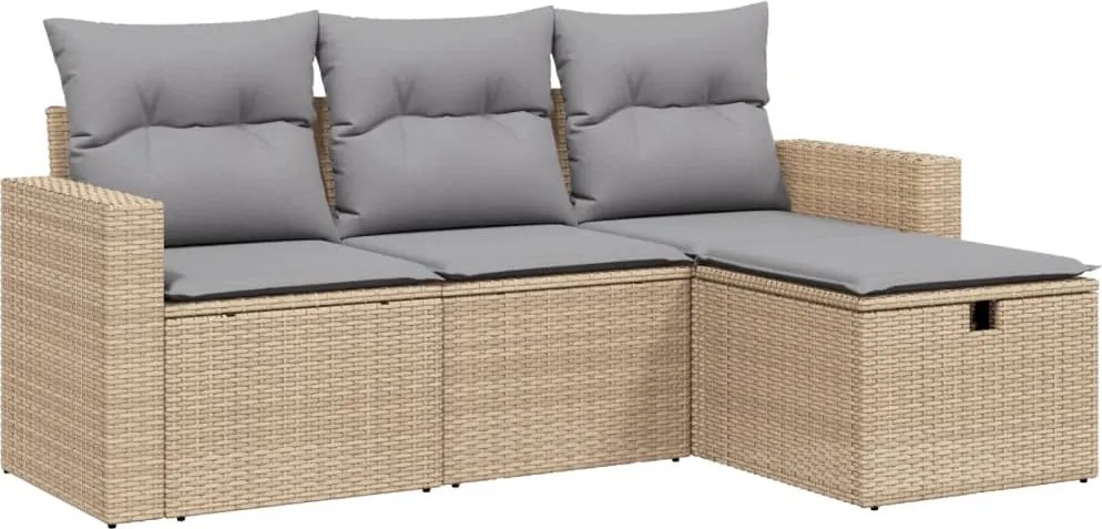 vidaXL Set canapele de grădină, 4 piese, cu perne, mix bej, poliratan