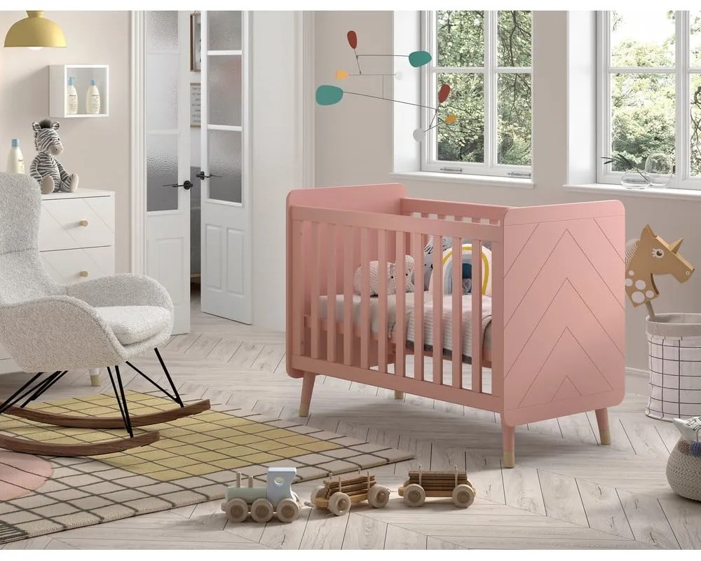 Pătuț roz din lemn masiv de pin 60x120 cm BILLY – Vipack