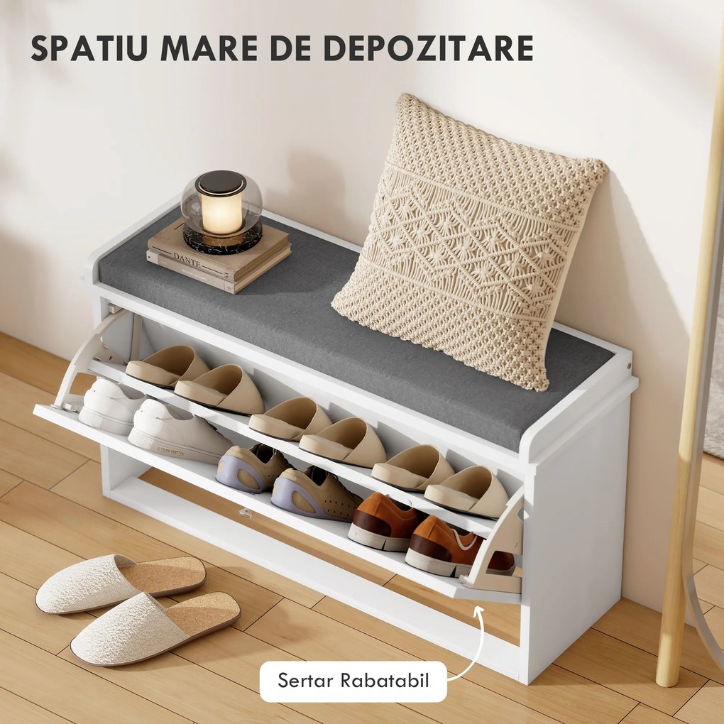 Bancă pentru pantofi HOMCOM, bancă de intrare cu sertar rabatabil | Aosom Romania