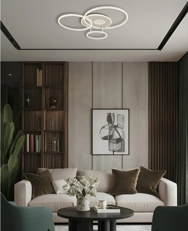 Lustra LED aplicata design circular cu telecomanda INVERTINA alb/ nisip