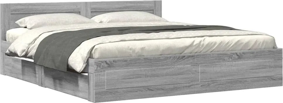 vidaXL Cadru de pat cu tăblie gri sonoma 200x200 cm lemn prelucrat