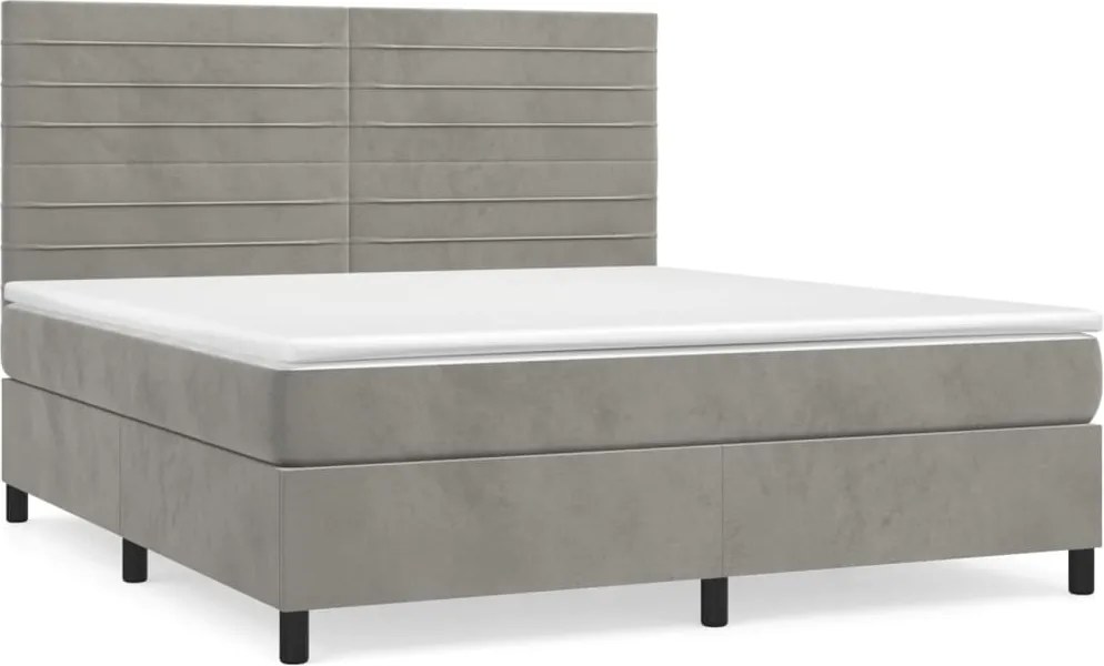 vidaXL Pat box spring cu saltea, gri deschis, 160x200 cm, catifea