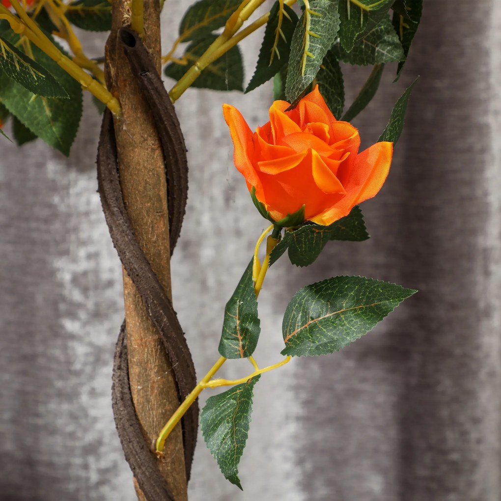 Outsunny Plantă Artificială de Trandafir cu 21 de Flori Ø18x90 cm Portocaliu cu Vas | Aosom Romania