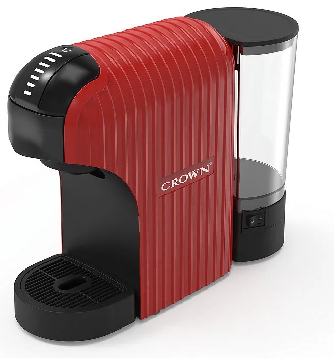Espressor cu capsule 7in1 Crown CCM-1532R, 1400 W, 20 bar, 0.9 L, 7 adaptoare, Indicator LED, Controlul lungimii cafelei, Rosu/Negru