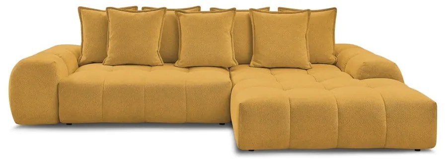 Colțar galben muștar extensibil/cu spațiu de depozitare cu tapițerie din chenille (cu colț pe partea dreaptă/cu șezlong) Everest – Bobochic Paris