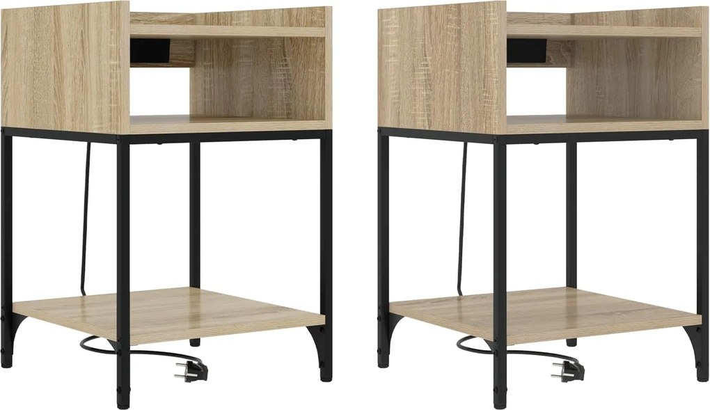 vidaXL Dulap de noapte cu raft 2 pcs Stejar Sonoma 40 x 40 x 61 cm