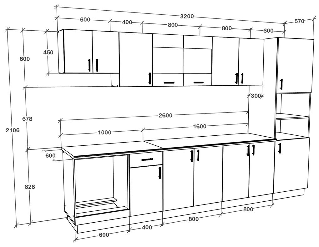 Set haaus V30, Gri Lucios/Alb, MDF, Blat Thermo 28 mm, L 320 cm