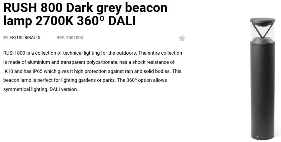 Stalp LED iluminat exterior simetric 360º IP65 RUSH 80cm 2700K DALI