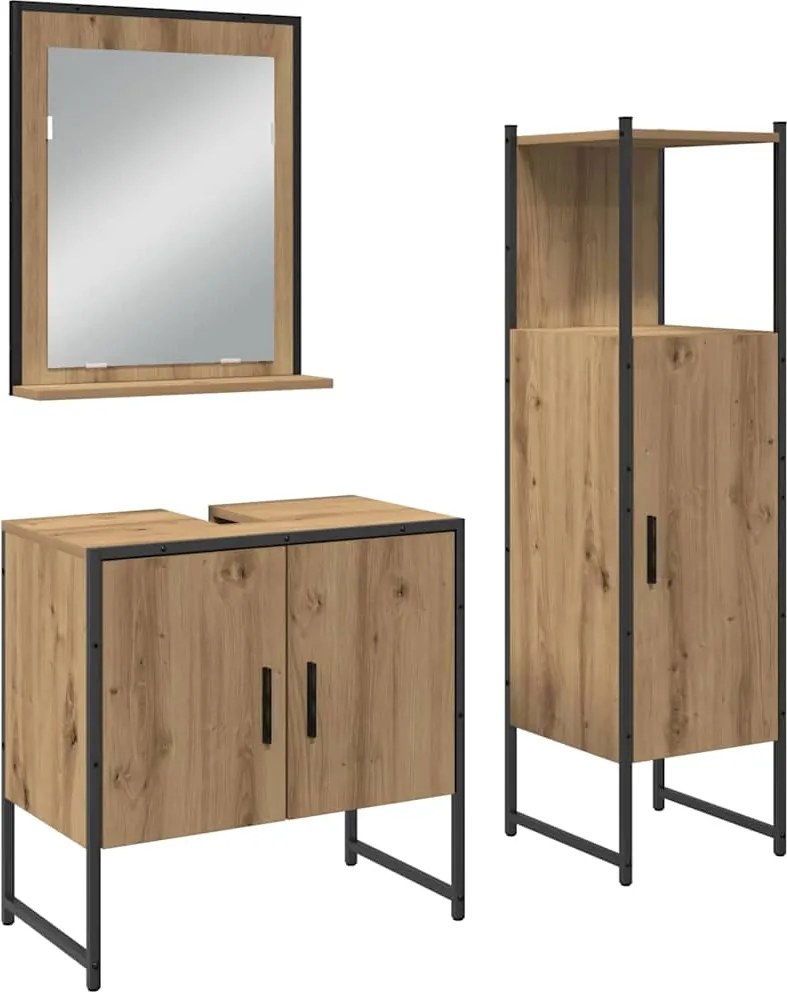 vidaXL Set de mobilier pentru baie cu raft 3 pcs Maro Lemn compozit